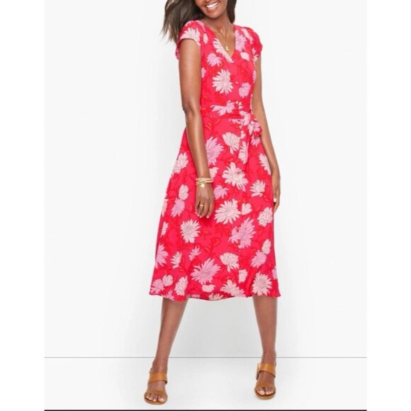 Talbots Midi Dress 12P 12 P Pink Black Short Sleeve Career Church NWT Washable - Picture 1 of 13
